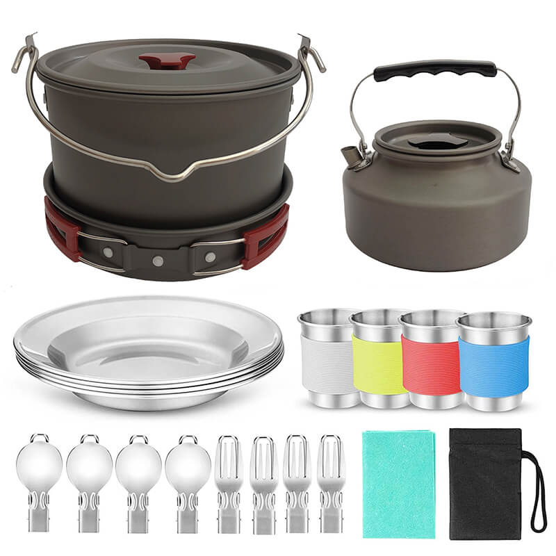 Portable Camping Cookware Set GL-D708 | Folding Pot & Teapot - Red