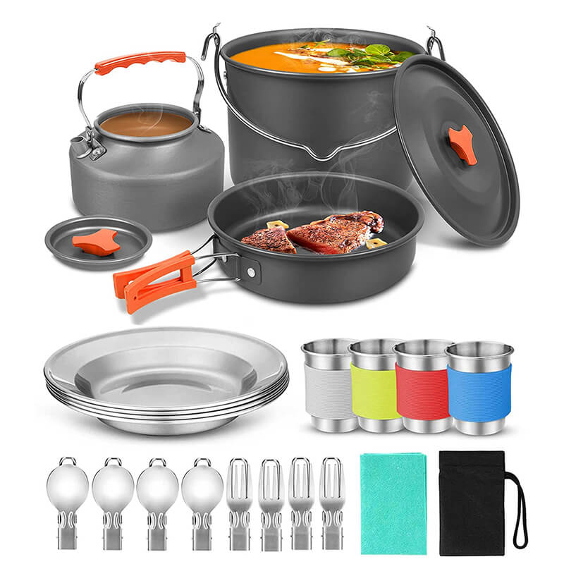 Portable Camping Cookware Set GL-D708 | Folding Pot & Teapot - orange