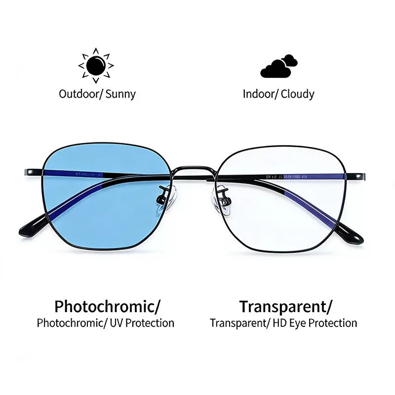 Photochromic Glasses Showing Transparent Indoor and Blue UV Protection Outdoor Effects