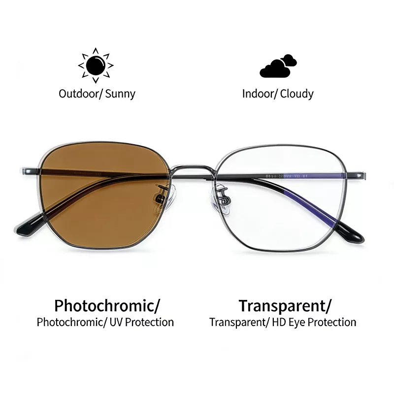 black Frame Photochromic Glasses with Amber Brown Outdoor Lenses and Clear Indoor Lenses