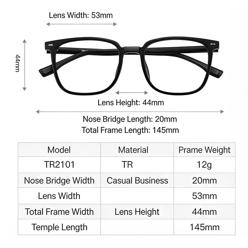 Matte Black TR90 Lightweight Prescription Glasses TR2101-07