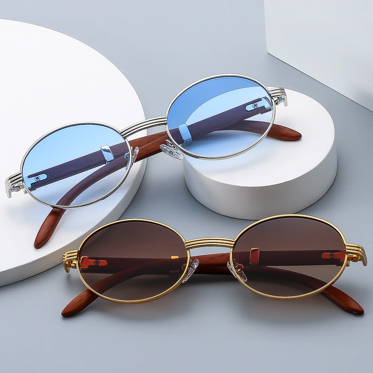 Wood-Tone Oval Sunglasses ZN4146
